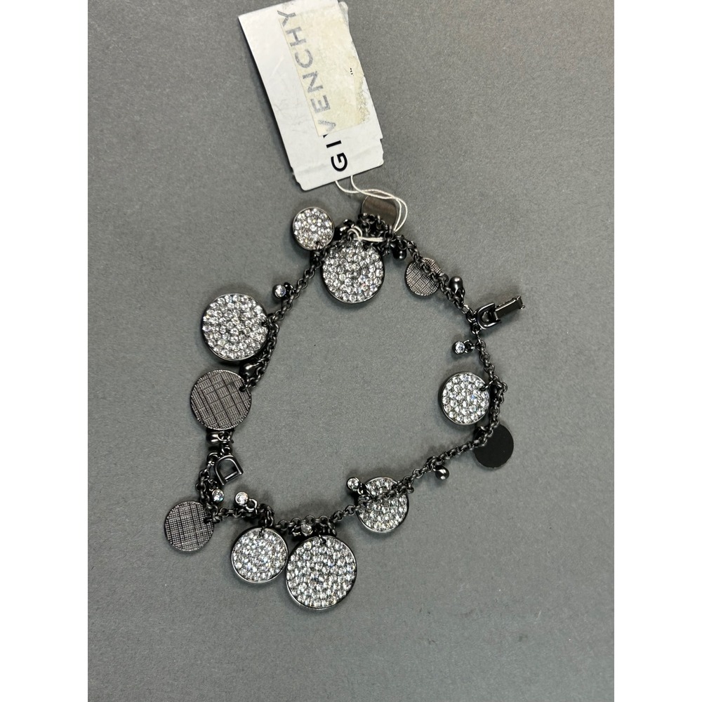 Givenchy Gunmetal Pave Crystal Disc Charm Bracelet G04240S245N NEW